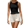 thumbnail image 1 of VNKIDY Womens Solid Color Sleeveless Smocked Crop Top Crewneck Ruffle Hem Casual Summer Tank Top For Daily Wear Black S, 1 of 6