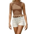 thumbnail image 1 of VNKIDY Womens Solid Color Sleeveless Smocked Crop Top Crewneck Ruffle Hem Casual Summer Tank Top For Daily Wear Khaki L, 1 of 6