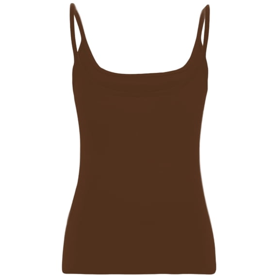 VNKIDY Womens Solid Color Spaghetti Strap Tank Top Square Neck Sleeveless Basic Casual Layering Camisole Top For Summer Daily Wear Brown M