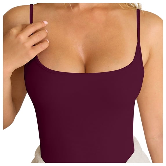 VNKIDY Womens Solid Color Square Neck Sleeveless Thin Spaghetti Strap Fitted Top For Daily Wear Casual Layering Everyday Outings Red M