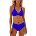 thumbnail image 1 of VNKIDY Womens Solid Halter Triangle Bikini Top Mid Waisted Cross Wrap Brief Bottom Two Piece Swimwear Set For Beach Days Pool Parties Summer Vacations Water Activities Trendy Swimwear, 1 of 5