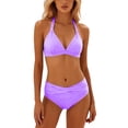 thumbnail image 1 of VNKIDY Womens Solid Halter Triangle Bikini Top Mid Waisted Cross Wrap Brief Bottom Two Piece Swimwear Set For Beach Days Pool Parties Summer Vacations Water Activities Trendy Swimwear, 1 of 4