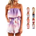 thumbnail image 1 of VNKIDY Womens Strapless Tube Ruffle Overlay Gradient Floral Print Elastic Cinched Waist Relax Fit Short Romper Lightweight Flowy Summer Boho Sleeveless Jumpsuit For Ladies S, 1 of 4