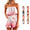 thumbnail image 1 of VNKIDY Womens Strapless Tube Ruffle Overlay Gradient Floral Print Elastic Cinched Waist Relax Fit Short Romper Lightweight Flowy Summer Boho Sleeveless Jumpsuit For Ladies S, 1 of 4