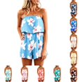 thumbnail image 1 of VNKIDY Womens Strapless Tube Top Ruffle Overlay Floral Print Elastic Waist Loose Fit Short Jumpsuit Lightweight Breathable Summer Beach Vacation Casual Romper For Ladies XXXL, 1 of 4