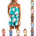 thumbnail image 1 of VNKIDY Womens Strapless Tube Top Ruffle Overlay Floral Print Elastic Waist Loose Fit Short Jumpsuit Lightweight Breathable Summer Beach Vacation Casual Romper For Ladies S, 1 of 4
