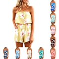 thumbnail image 1 of VNKIDY Womens Strapless Tube Top Ruffle Overlay Floral Print Elastic Waist Loose Fit Short Jumpsuit Lightweight Breathable Summer Beach Vacation Casual Romper For Ladies M, 1 of 4