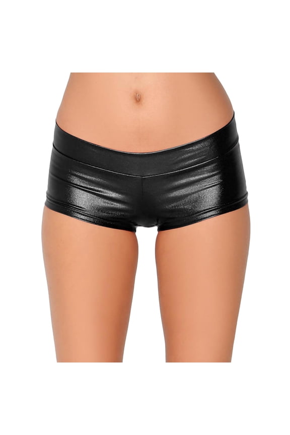 Womens Street Style Low Rise Solid Color Shiny Leather Shorts Slim Fit Stretchy Casual Shorts For Party Summer Daily Wear L