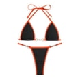 thumbnail image 1 of VNKIDY Womens Two Piece Contrast Trim Triangle Bikini Set Pearl Metal Ring Accent Thong Style Swimsuit Outfit For Summer Beach Wear Black L, 1 of 3