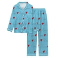 thumbnail image 1 of VNKIDY Womens Two Piece Pajama Set Heart Print Long Sleeve Collared Button Down Top Matching Loose Fit Pants Casual Soft Loungewear For Daily Home Relaxation= Sky Blue M, 1 of 5