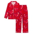thumbnail image 1 of VNKIDY Womens Two Piece Pajama Set Heart Print Long Sleeve Collared Button Down Top Matching Loose Fit Pants Casual Soft Loungewear For Daily Home Relaxation= Red XXL, 1 of 4