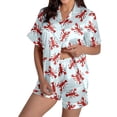 thumbnail image 1 of VNKIDY Womens Two Piece Satin Pajama Set Striped Lobster Print Short Sleeve Collared Button Down Top Matching Loose Fit Shorts Comfortable Loungewear For Home Relaxation Sky Blue S, 1 of 3