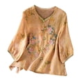 thumbnail image 1 of VNKIDY Womens V Neck Three Quarter Sleeve Floral Print Blouse With Embroidery Knot Button Closure Loose Fit Breathable For Casual Wear Cozy Top, 1 of 9
