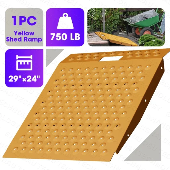 VNN 29" x 24" Shed Ramp with Anti-Slip Surface, 750 lbs Capacity Alloy Steel Ramp for Lawn Mowers, ATVs, Tractors & Motorcycles,Yellow