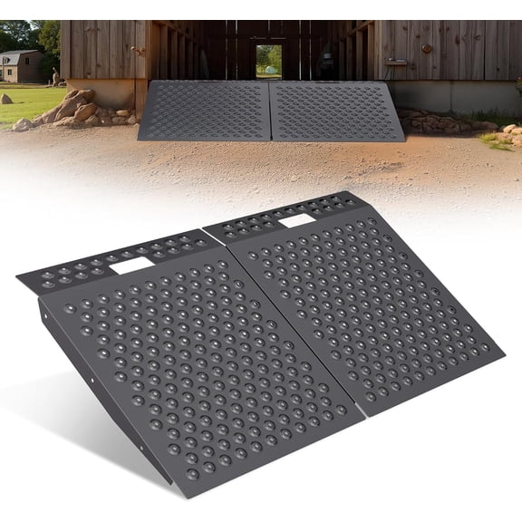 VNN 29" x 48" Shed Ramp for Riding Mower Anti-Slip Punch Plate Ramp 2PC, Black