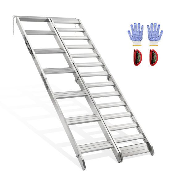 VNN 4-Fold Aluminum Motorcycle Ramp with Walking Step, 82" Folding Loading Ramp, 1100 lbs Capacity Silver Ramp for Dirt Bike, E-Bike, Pickup Truck & Trailer