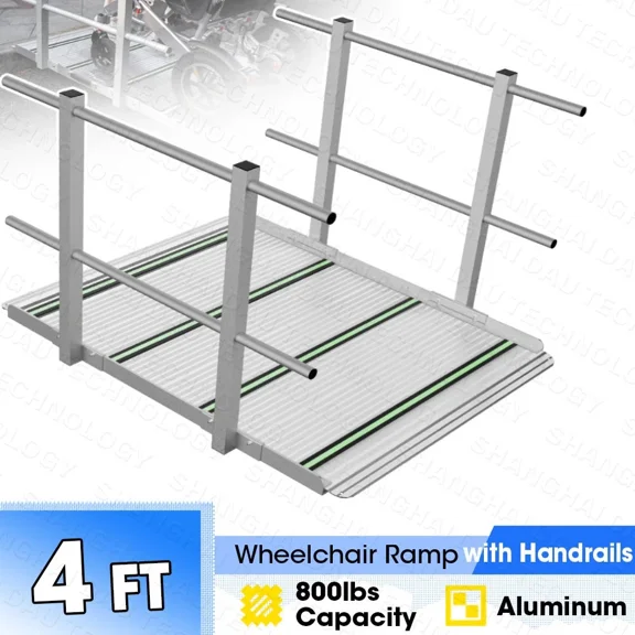 VNN 4ft Aluminum Wheelchair Ramp with Handrails,800 lbs Capacity Mobility Access Threshold Ramp,36" Extra Wide Slip-Resistant Surface Portable Ramp for Mobility Scooters