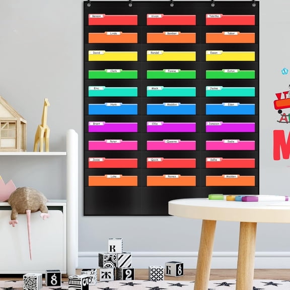 VNOM Classroom Mail Center Organization Storage Pocket Chart with 30 Pockets,Hanging Wall File Paper Folder Organizer Holder,5 Over Door Hangers Included,Perfect for Classroom Office Home School