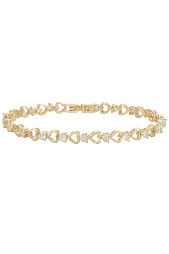14K Gold Plated 3mm CZ Heart Tennis Bracelet for Women, Dainty Elegant Holiday Gift for Her
