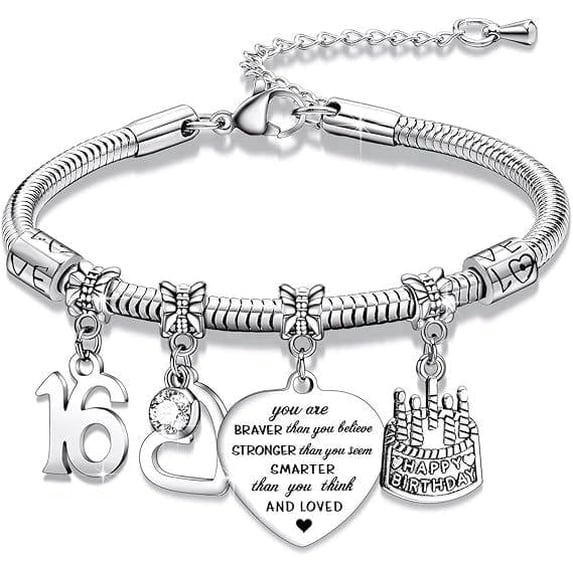 VNOX 16th Birthday Gifts Bracelet - Sweet 16 Birthday Presents for Her Adjustable Charm Bracelet Jewellery Gift for Sister Friend Teen