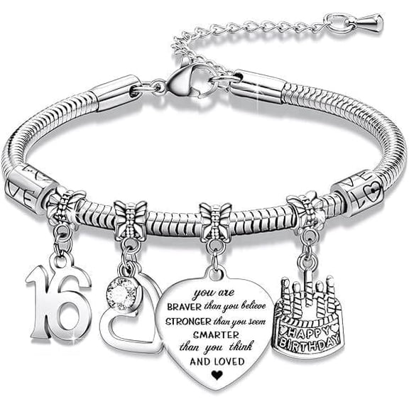 VNOX 16th Birthday Gifts Bracelet - Sweet 16 Birthday Presents for Her Adjustable Charm Bracelet Jewellery Gift for Sister Friend Teen