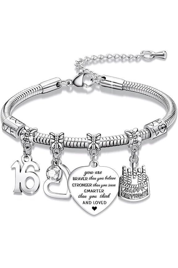 16th Birthday Gifts Bracelet - Sweet 16 Birthday Presents for Her Adjustable Charm Bracelet Jewellery Gift for Sister Friend Teen