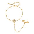 thumbnail image 1 of VNOX 18K Gold Plated Stainless Steel Clover CZ Hand Chain Bracelet Ring for Birthday Gift, 1 of 7