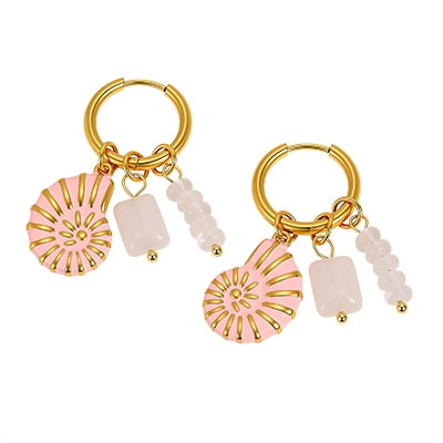 VNOX Stainless Steel Gold Tone Conch Shell Hoop Drop Earrings with Natural White Jade and Crystal for Women Vacation Jewelry Gift