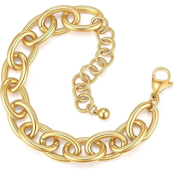 VNOX 18K Gold Plated Stainless Steel Cuban Link Bracelet, Non-Tarnish Chunky Thick Chain Jewelry Gift for Women