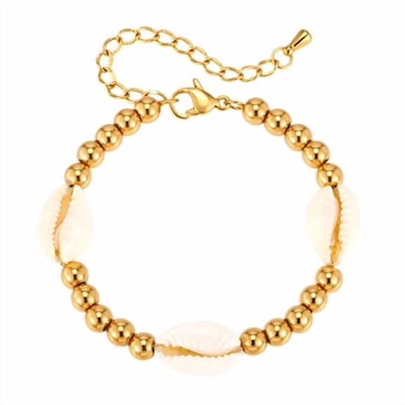 VNOX 18K Gold Plated Stainless Steel Natural Shell Beaded Bracelet for Women, Elegant Seashell Charm Jewelry Gift for Birthday Valentine
