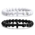 thumbnail image 1 of VNOX 2 Pcs Silicone Cross Bracelet for Men : Comfort Black White Rubber Cross Beaded Silicone Men's bracelet Set Stretch Jesus Wristband, Faith Religious Christianholic Jewelry Gifts, 1 of 11