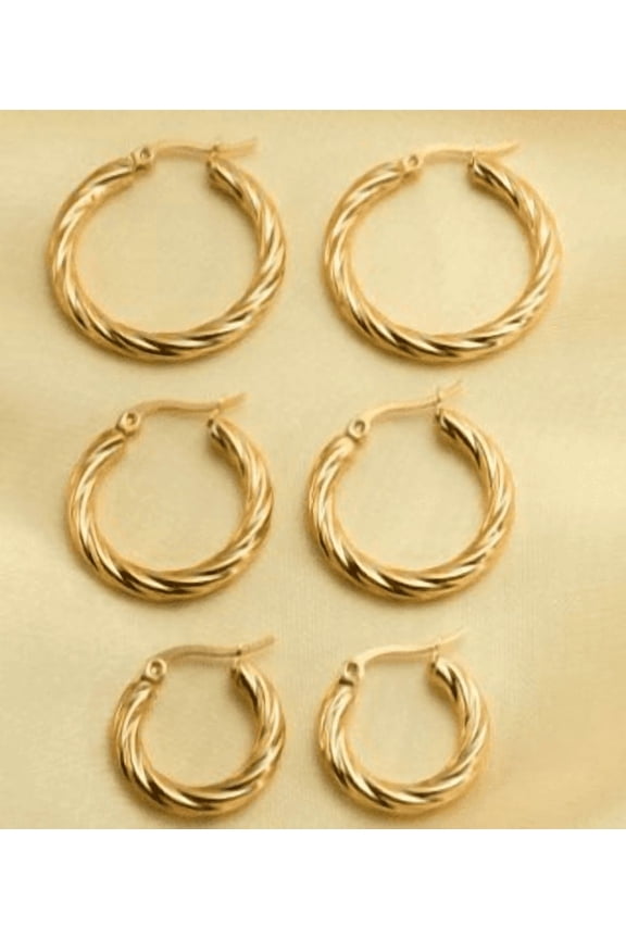 3 Pairs Gold Hoop Earrings for Women 14K Gold Plated Twisted Beaded Thick Hoops Earring Hypoallergenic Simple Gold Jewelry Gifts