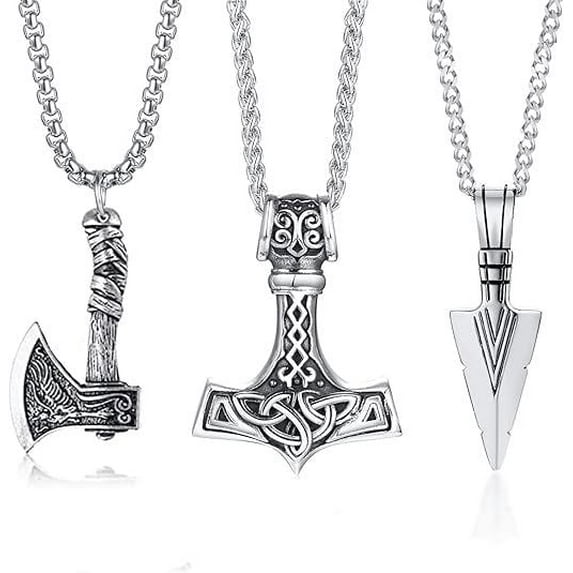 VNOX 3 Pcs Viking Necklace for Men - Norse Nordic Pendant Amulet Talisman Jewelry Gift for Men Women