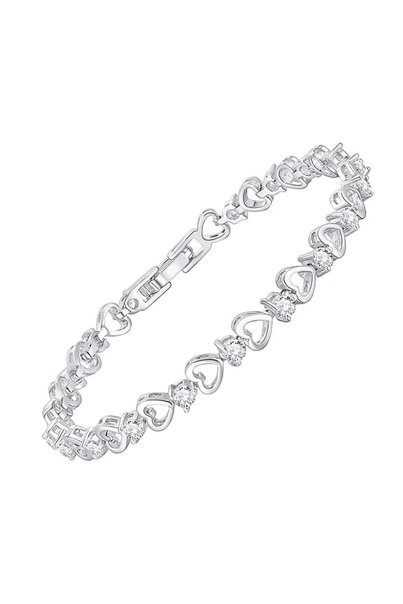 3mm CZ Heart Tennis Bracelet for Women, Dainty Elegant Holiday Gift for Her