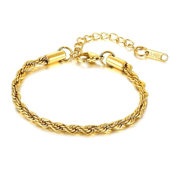 VNOX 4mm Gold Stainless Steel Wheat Chain Bracelet for Women w/ Lobster Clasp & Extender