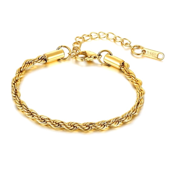 VNOX 4mm Gold Stainless Steel Wheat Chain Bracelet for Women w/ Lobster Clasp & Extender