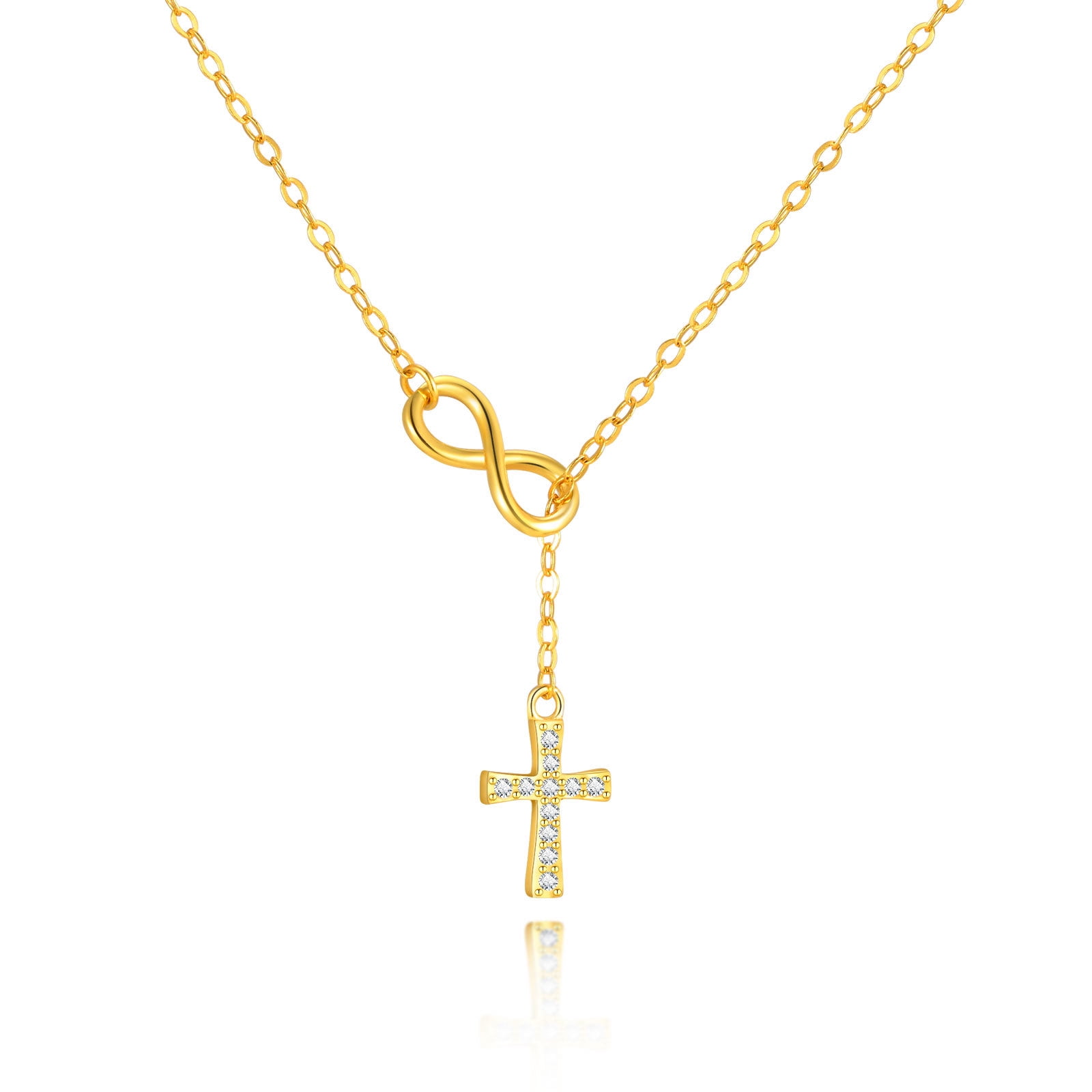 Dainty Small Cross Pendant Necklace IN 14k Solid Yellow Gold 17.5in