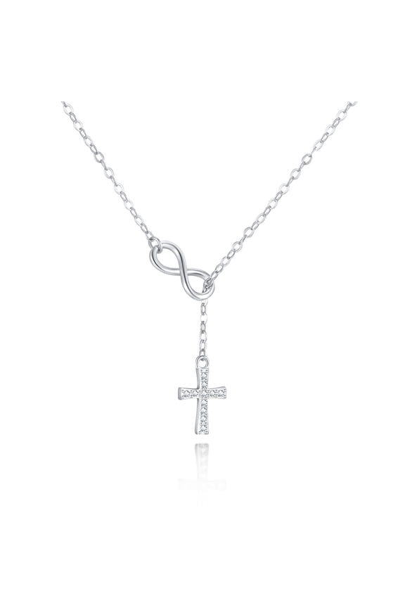 925 Sterling Silver Infinity Cross Necklace 18K White Gold Plated Small Danity Cross Necklace Confirmation Baptism Easter Religious Christian Gifts for Women Mom Sister Daughter Friend Niece