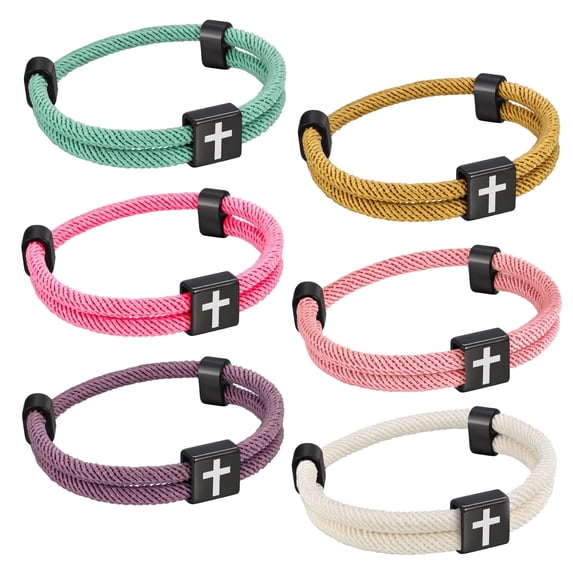 VNOX Adjustable Cross Charm Bracelet Set - 6 Colors Nylon Rope Bracelets for Daily Wear & Gifting
