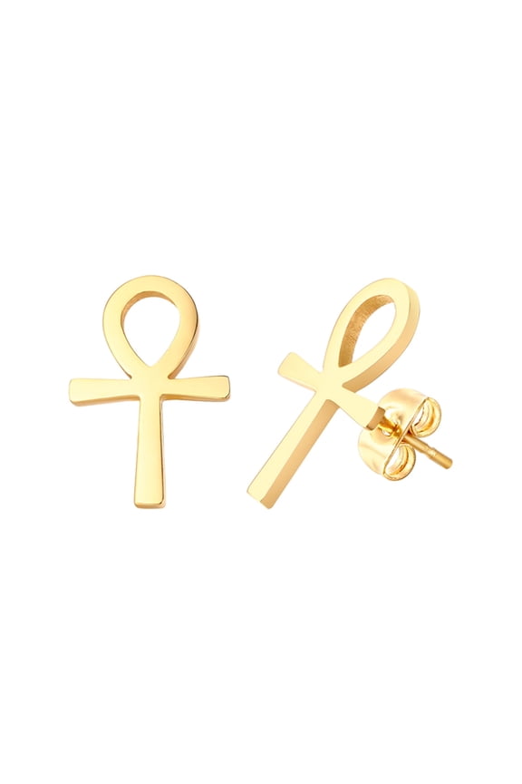 Ankh Cross Earrings for Men Women, Stainless Steel Symbol Stud Earrings Dangle Hinged Piercing Hoop Earrings