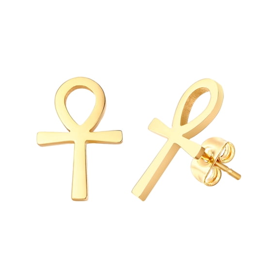 VNOX Ankh Cross Earrings for Men Women, Stainless Steel Symbol Stud Earrings Dangle Hinged Piercing Hoop Earrings