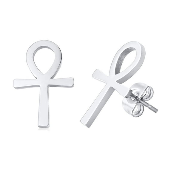 VNOX Ankh Cross Earrings for Men Women, Stainless Steel Symbol Stud Earrings Dangle Hinged Piercing Hoop Earrings