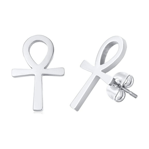 VNOX Ankh Cross Earrings for Men Women, Stainless Steel Symbol Stud Earrings Dangle Hinged Piercing Hoop Earrings