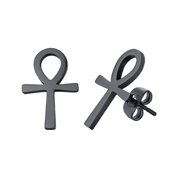 VNOX Ankh Cross Earrings for Men Women, Stainless Steel Symbol Stud Earrings Dangle Hinged Piercing Hoop Earrings