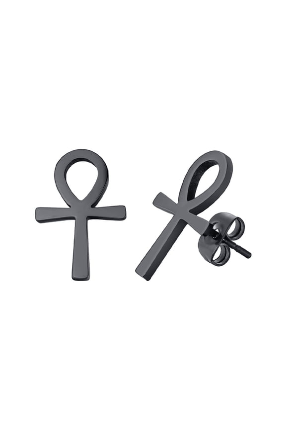 Ankh Cross Earrings for Men Women, Stainless Steel Symbol Stud Earrings Dangle Hinged Piercing Hoop Earrings