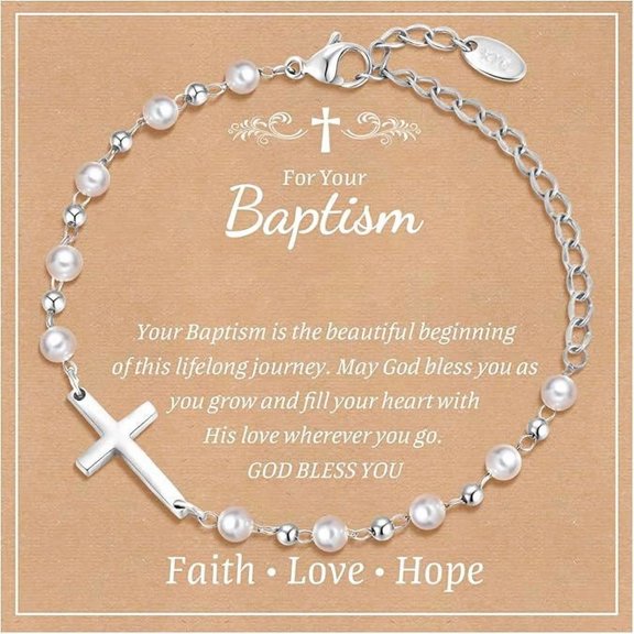 VNOX Baptism Cross Bracelet Gift : 18k Gold Plated/Silver Delicate Pearl Cross Bracelets First Communion Confirmation Gifts Christian Jewelry