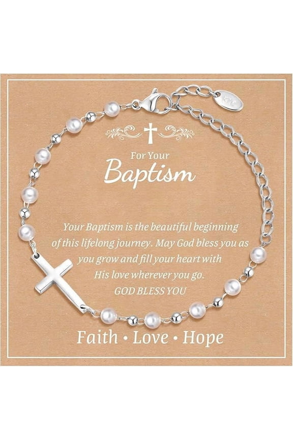 Baptism Cross Bracelet Gift : 18k Gold Plated/Silver Delicate Pearl Cross Bracelets First Communion Confirmation Gifts Christian Jewelry