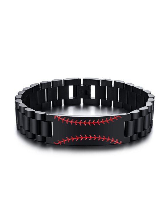 Baseball Seam Bracelet, Bangle Bracelets Stainless Steel in Black, Male Jewelry