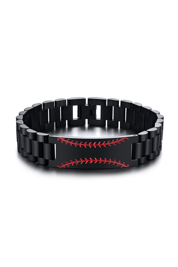 Baseball Seam Bracelet, Bangle Bracelets Stainless Steel in Black, Male Jewelry