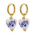 thumbnail image 1 of VNOX Blue and White Porcelain Chinese Style Earrings Stainless steel gold Earrings Blue white porcelain heart-shaped earrings Small Hoop Earrings, 1 of 8